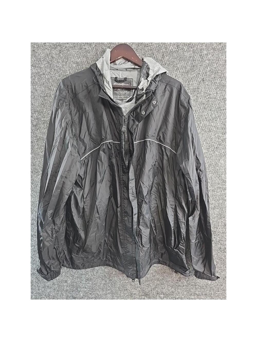 Eddie Bauer Jacket Womens XL Black Weatheredge Rain Coat Full Zip Hooded Shell